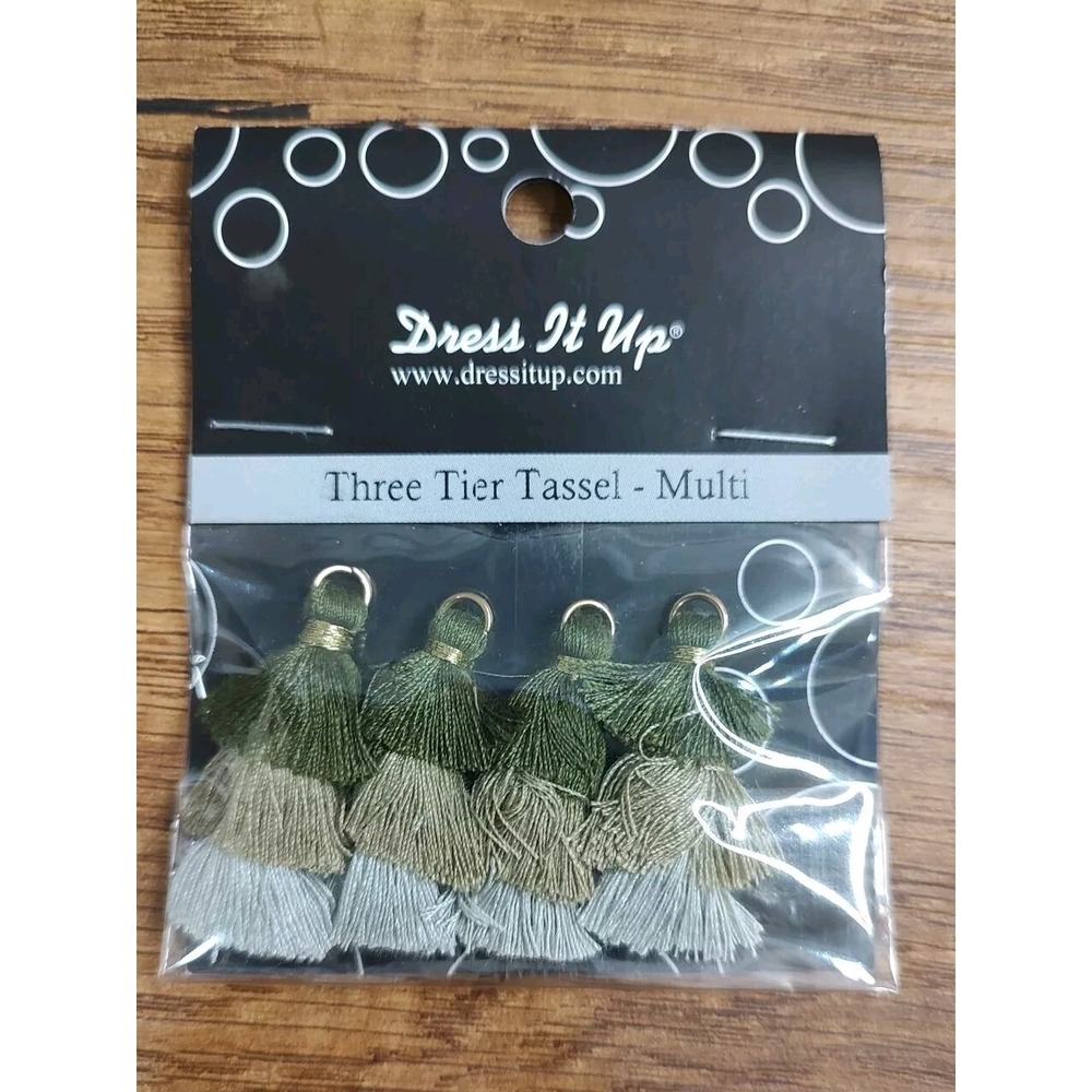 Dress It Up Jesse James Shag Three Tier Tassel Green Tan Taupe Design Element B6